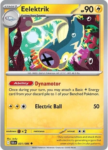 Thẻ hình Pokemon Eelektrik 031/086 - Lá bài lẻ Black Bolt Uncommon Reverse Holo tiếng Anh chính hãng