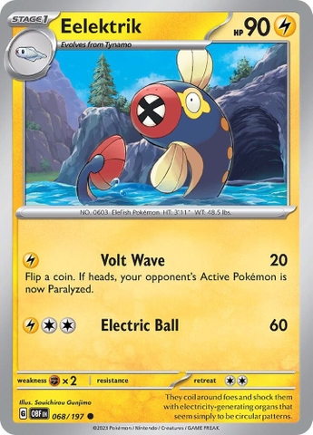 Thẻ hình Pokemon Eelektrik 068/197 - Lá bài lẻ Obsidian Flames Common Reverse Holo tiếng Anh chính hãng