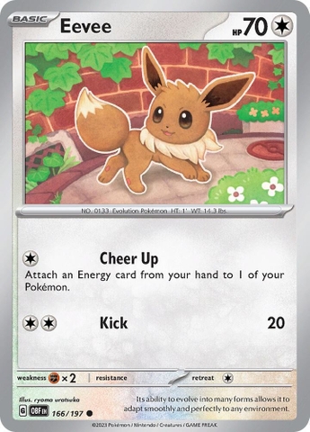 Thẻ hình Pokemon Eevee 166/197 - Lá bài lẻ Obsidian Flames Common Reverse Holo tiếng Anh chính hãng