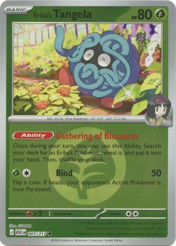 Thẻ hình Pokemon Erika's Tangela 007/217 - Lá bài lẻ Ascended Heroes Common Poke Ball Holo tiếng Anh chính hãng
