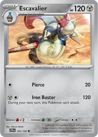 Thẻ hình Pokemon Escavalier 102/159 - Lá bài lẻ Journey Together Uncommon Reverse Holo tiếng Anh chính hãng