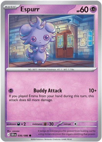 Thẻ hình Pokemon Espurr 036/086 - Lá bài lẻ Chaos Rising Common Reverse Holo tiếng Anh chính hãng