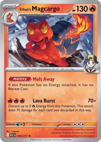 Thẻ hình Pokemon Ethan's Magcargo 024/217 - Lá bài lẻ Ascended Heroes Holo Rare tiếng Anh chính hãng
