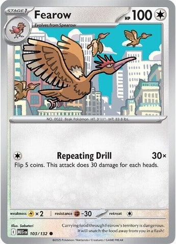 Thẻ hình Pokemon Fearow 103/132 - Lá bài lẻ Mega Evolution Base Set Common Reverse Holo tiếng Anh chính hãng