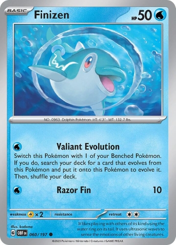 Thẻ hình Pokemon Finizen 60/197 060/197 - Lá bài lẻ Obsidian Flames Common Reverse Holo tiếng Anh chính hãng