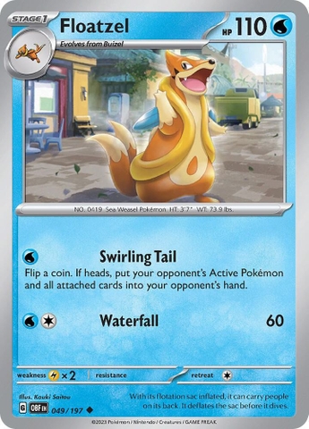 Thẻ hình Pokemon Floatzel 049/197 - Lá bài lẻ Obsidian Flames Uncommon Reverse Holo tiếng Anh chính hãng