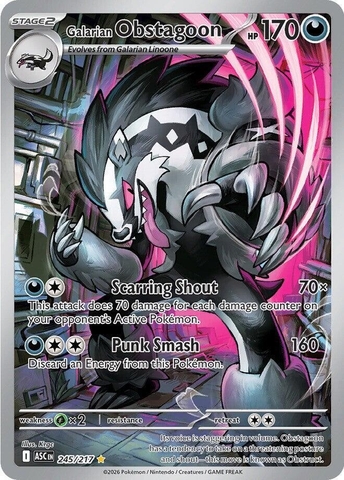 Thẻ hình Pokemon Galarian Obstagoon 245/217 - Lá bài lẻ Ascended Heroes Illustration Rare tiếng Anh chính hãng