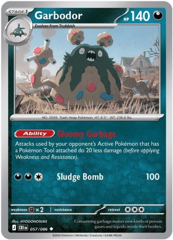 Thẻ hình Pokemon Garbodor 057/086 - Lá bài lẻ Chaos Rising Uncommon Reverse Holo tiếng Anh chính hãng