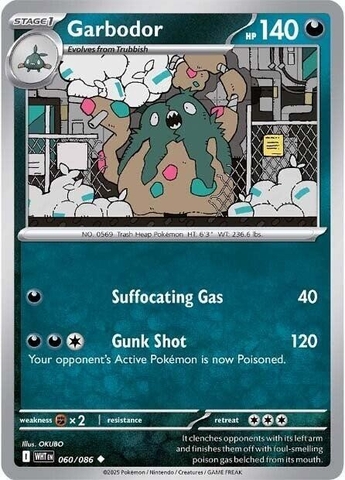 Thẻ hình Pokemon Garbodor 060/086 - Lá bài lẻ White Flare Uncommon Reverse Holo tiếng Anh chính hãng