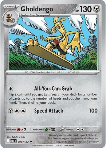 Thẻ hình Pokemon Gholdengo 099/132 - Lá bài lẻ Mega Evolution Base Set Uncommon Reverse Holo tiếng Anh chính hãng