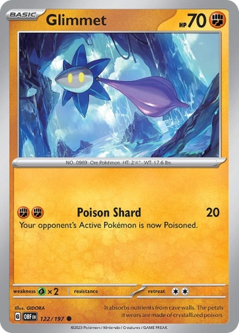 Thẻ hình Pokemon Glimmet 122/197 - Lá bài lẻ Obsidian Flames Common Reverse Holo tiếng Anh chính hãng