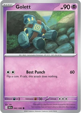 Thẻ hình Pokemon Golett 042/086 - Lá bài lẻ Black Bolt Common Reverse Holo tiếng Anh chính hãng