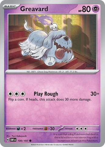 Thẻ hình Pokemon Greavard 100/197 - Lá bài lẻ Obsidian Flames Common Reverse Holo tiếng Anh chính hãng