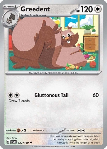 Thẻ hình Pokemon Greedent 132/159 - Lá bài lẻ Journey Together Uncommon Reverse Holo tiếng Anh chính hãng