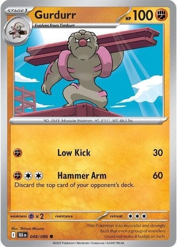 Thẻ hình Pokemon Gurdurr 048/086 - Lá bài lẻ Black Bolt Common Reverse Holo Poke Ball Holo tiếng Anh chính hãng