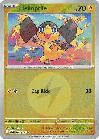 Thẻ hình Pokemon Helioptile 063/217 - Lá bài lẻ Ascended Heroes Common Quick Ball Holo tiếng Anh chính hãng