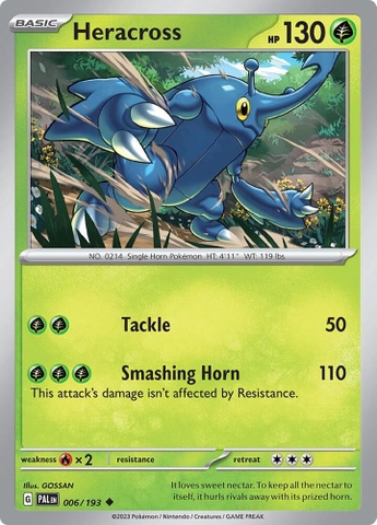 Thẻ hình Pokemon Heracross 006/193 - Lá bài lẻ Paldea Evolved Uncommon Reverse Holo tiếng Anh chính hãng