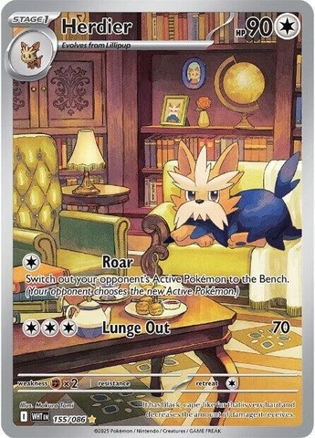 Thẻ hình Pokemon Herdier 155/086 - Lá bài lẻ White Flare Illustration Rare tiếng Anh chính hãng