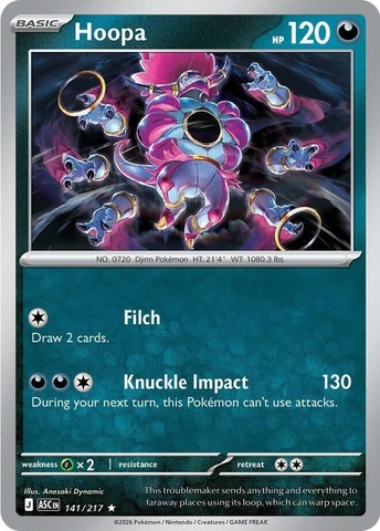 Thẻ hình Pokemon Hoopa 141/217 - Lá bài lẻ Ascended Heroes Holo Rare tiếng Anh chính hãng