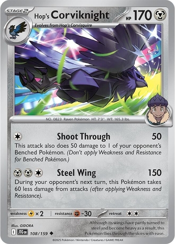 Thẻ hình Pokemon Hop's Corviknight 108/159 - Lá bài lẻ Journey Together Uncommon Reverse Holo tiếng Anh chính hãng