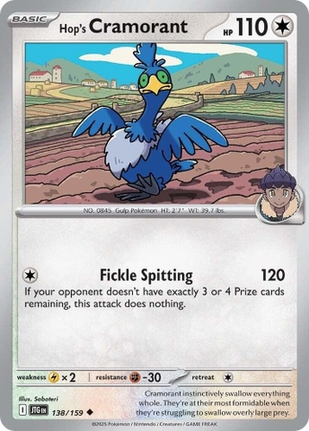 Thẻ hình Pokemon Hop's Cramorant 138/159 - Lá bài lẻ Journey Together Uncommon Reverse Holo tiếng Anh chính hãng