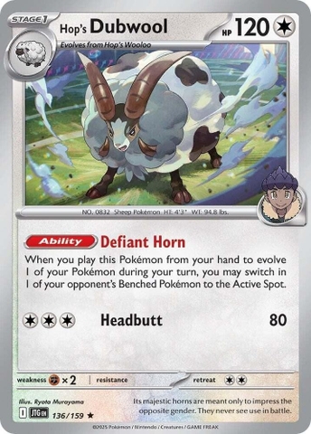 Thẻ hình Pokemon Hop's Dubwool 136/159 - Lá bài lẻ Journey Together Holo Rare tiếng Anh chính hãng