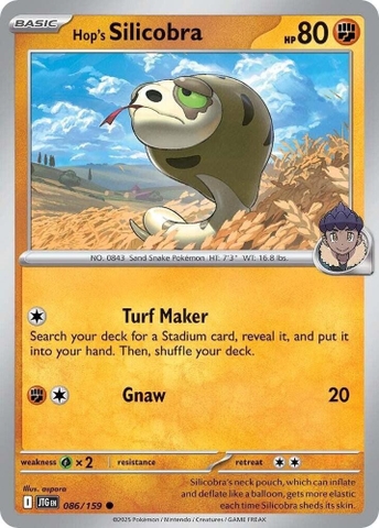 Thẻ hình Pokemon Hop's Silicobra 086/159 - Lá bài lẻ Journey Together Common Reverse Holo tiếng Anh chính hãng
