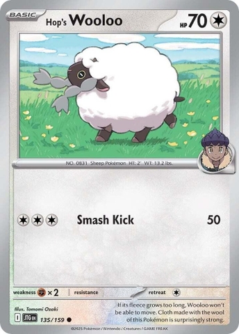 Thẻ hình Pokemon Hop's Wooloo 135/159 - Lá bài lẻ Journey Together Common Reverse Holo tiếng Anh chính hãng