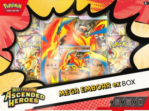 Hộp thẻ bài Ascended Heroes Mega Emboar ex Box tiếng Anh chính hãng - Pokemon TCG Series Mega Evolution