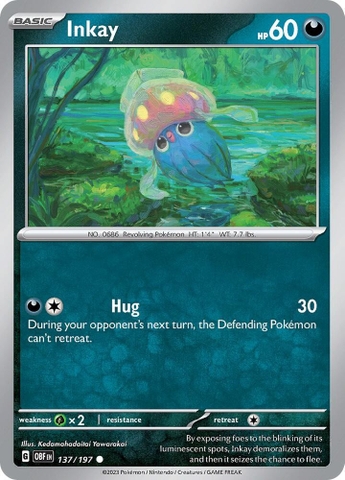 Thẻ hình Pokemon Inkay 137/197 - Lá bài lẻ Obsidian Flames Common Reverse Holo tiếng Anh chính hãng
