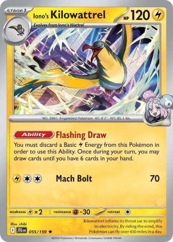 Thẻ hình Pokemon Iono's Kilowattrel 055/159 - Lá bài lẻ Journey Together Holo Rare Reverse Holo tiếng Anh chính hãng