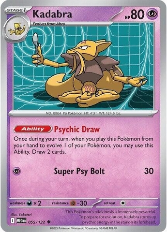 Thẻ hình Pokemon Kadabra 055/132 - Lá bài lẻ Mega Evolution Base Set Uncommon Reverse Holo tiếng Anh chính hãng