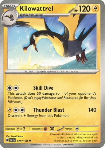 Thẻ hình Pokemon Kilowattrel 079/198 - Lá bài lẻ Scarlet & Violet Base Set Uncommon Reverse Holo tiếng Anh chính hãng