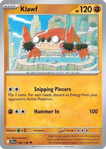 Thẻ hình Pokemon Klawf 090/159 - Lá bài lẻ Journey Together Uncommon Reverse Holo tiếng Anh chính hãng