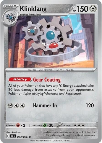 Thẻ hình Pokemon Klinklang 063/086 - Lá bài lẻ Black Bolt Holo Rare Reverse Holo tiếng Anh chính hãng