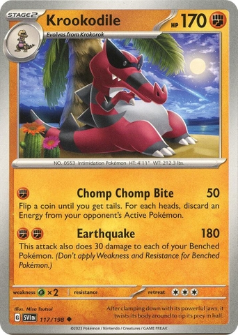 Thẻ hình Pokemon Krookodile 117/198 - Lá bài lẻ Scarlet & Violet Base Set Uncommon Reverse Holo tiếng Anh chính hãng