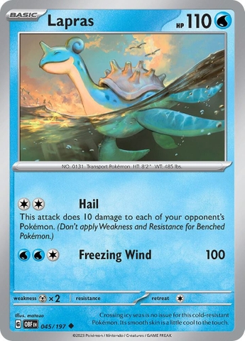Thẻ hình Pokemon Lapras 045/197 - Lá bài lẻ Obsidian Flames Uncommon Reverse Holo tiếng Anh chính hãng