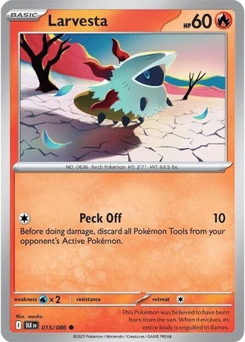 Thẻ hình Pokemon Larvesta 015/086 - Lá bài lẻ Black Bolt Common Reverse Holo tiếng Anh chính hãng