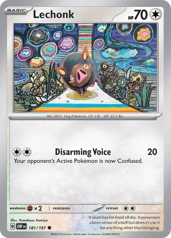 Thẻ hình Pokemon Lechonk 181/197 - Lá bài lẻ Obsidian Flames Common Reverse Holo tiếng Anh chính hãng