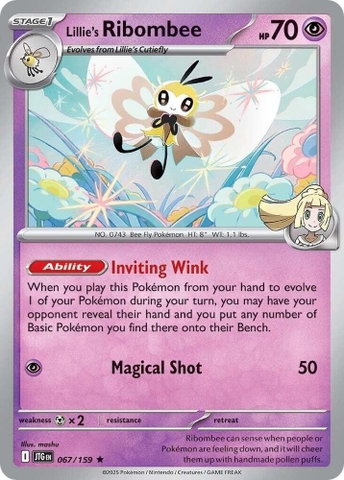 Thẻ hình Pokemon Lillie's Ribombee 067/159 - Lá bài lẻ Journey Together Holo Rare Reverse Holo tiếng Anh chính hãng