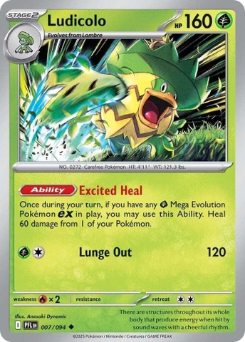 Thẻ hình Pokemon Ludicolo 007/094 - Lá bài lẻ Phantasmal Flames Uncommon Reverse Holo tiếng Anh chính hãng