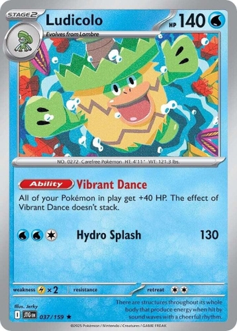 Thẻ hình Pokemon Ludicolo 037/159 - Lá bài lẻ Journey Together Holo Rare Reverse Holo tiếng Anh chính hãng