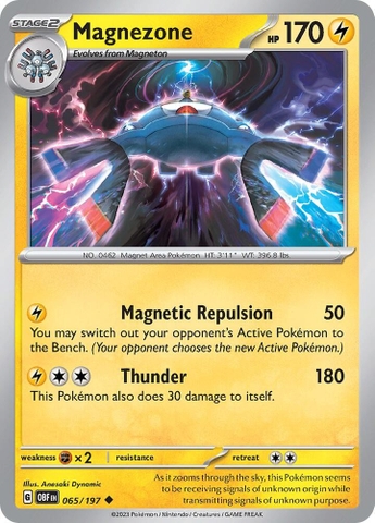 Thẻ hình Pokemon Magnezone 065/197 - Lá bài lẻ Obsidian Flames Uncommon Reverse Holo tiếng Anh chính hãng