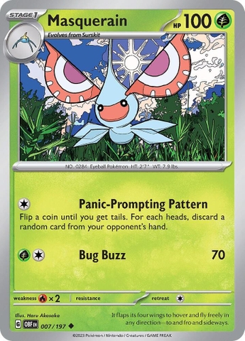 Thẻ hình Pokemon Masquerain 007/197 - Lá bài lẻ Obsidian Flames Uncommon Reverse Holo tiếng Anh chính hãng