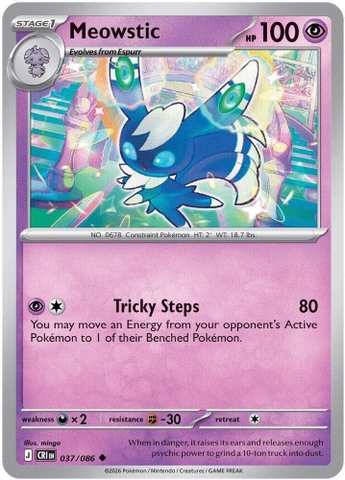 Thẻ hình Pokemon Meowstic 037/086 - Lá bài lẻ Chaos Rising Uncommon Reverse Holo tiếng Anh chính hãng