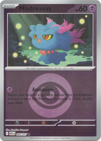 Thẻ hình Pokemon Misdreavus 085/217 - Lá bài lẻ Ascended Heroes Common Energy Symbol Holo tiếng Anh chính hãng