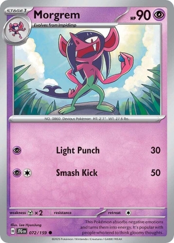 Thẻ hình Pokemon Morgrem 072/159 - Lá bài lẻ Journey Together Common Reverse Holo tiếng Anh chính hãng
