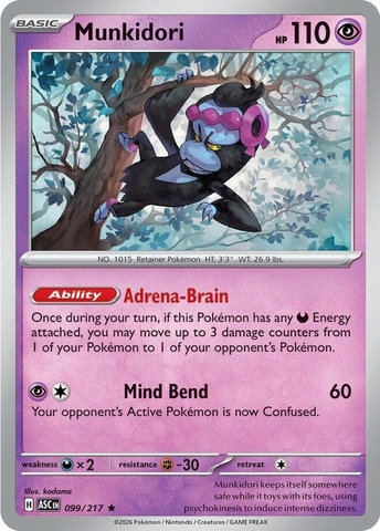 Thẻ hình Pokemon Munkidori 099/217 - Lá bài lẻ Ascended Heroes Holo Rare tiếng Anh chính hãng
