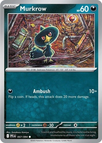 Thẻ hình Pokemon Murkrow 057/094 - Lá bài lẻ Phantasmal Flames Common Reverse Holo tiếng Anh chính hãng