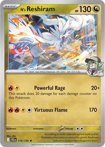 Thẻ hình Pokemon N's Reshiram 116/159 - Lá bài lẻ Journey Together Holo Rare Reverse Holo tiếng Anh chính hãng